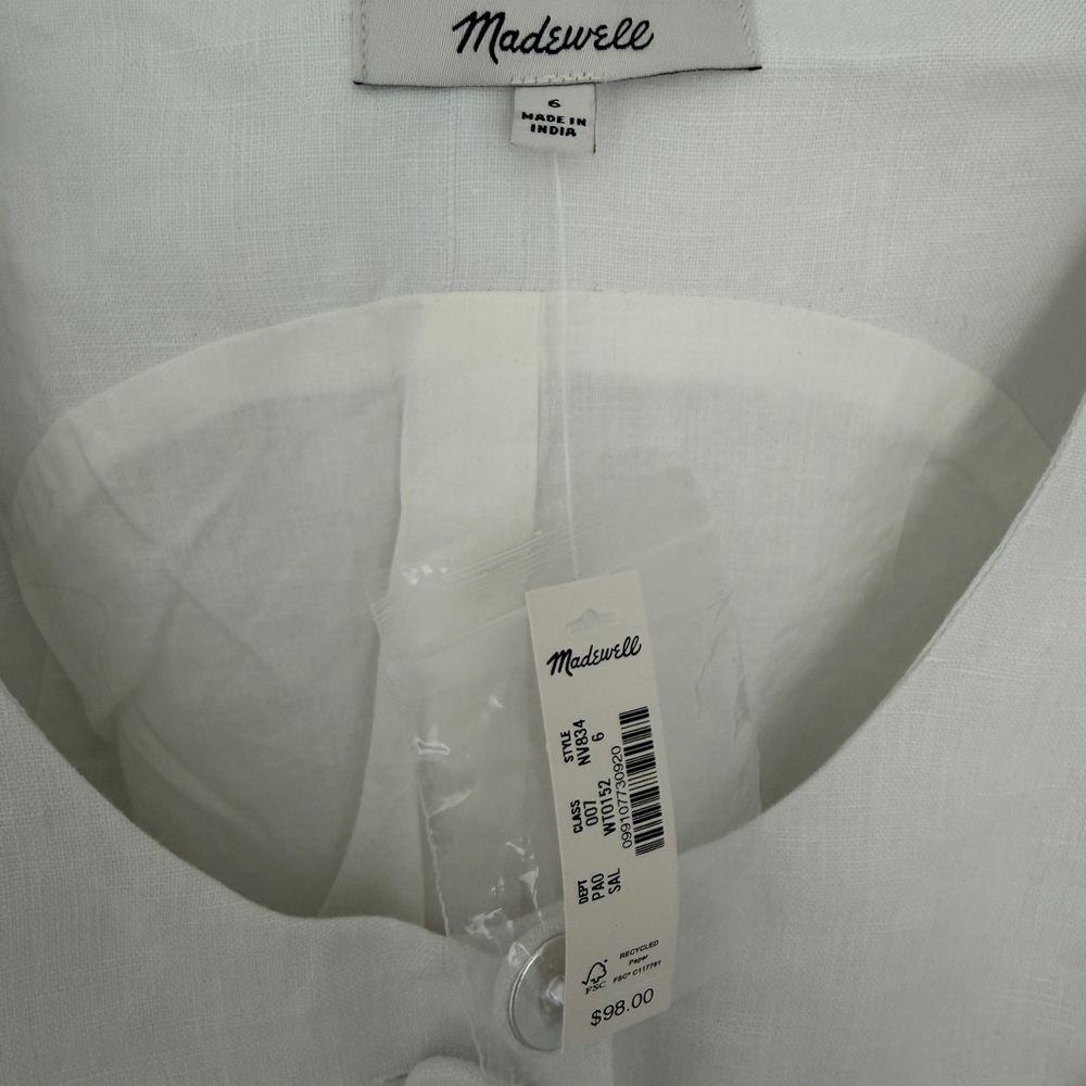 NWT - Madewell - 100% Linen Scoopneck Cutaway Vest - Size 6 in Salt - Picture 9 of 11